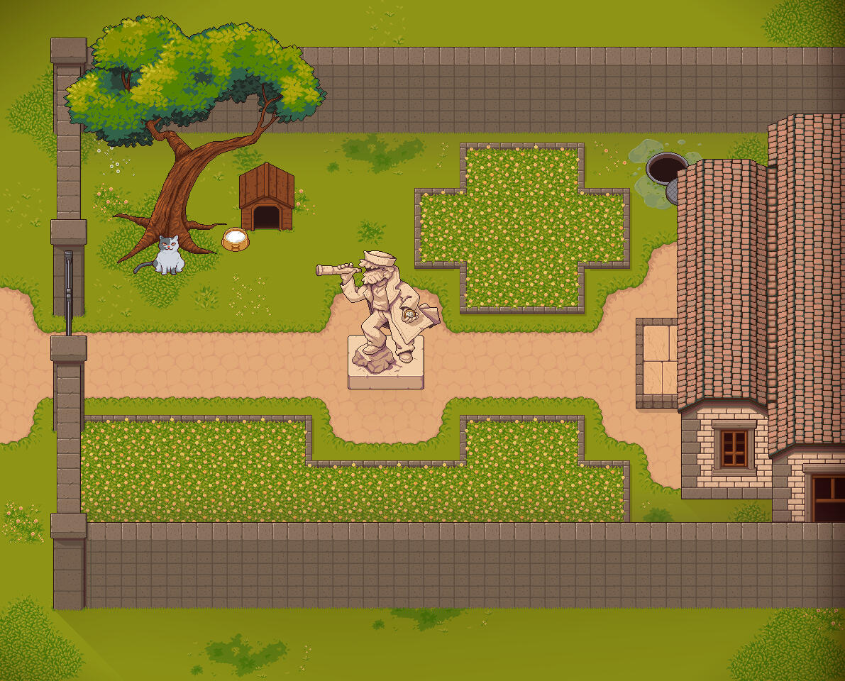 Style exploration, outdoor tileset and props.
