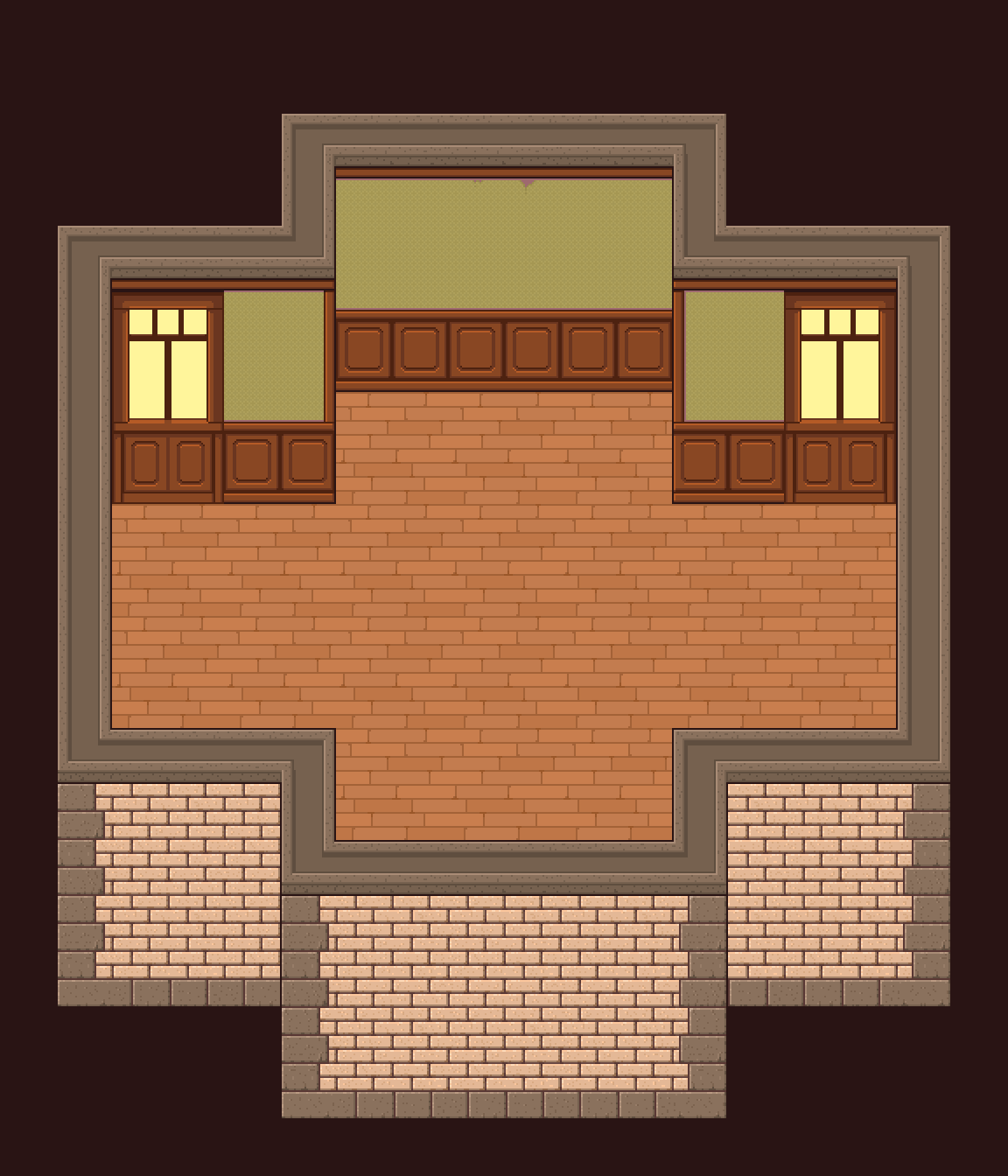 Top down environmental tileset for two interiors and one exterior.
