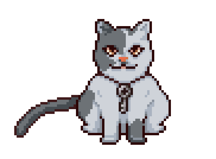 Idle animation, 15 frames, 64px grid (bae loop, tail and blinking variant)